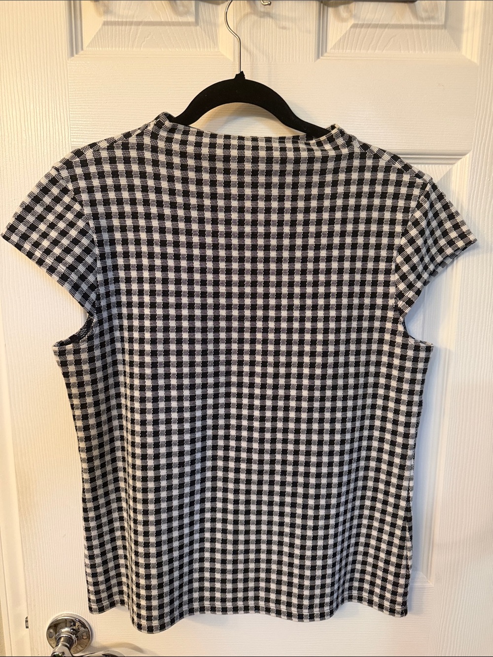 Ann Taylor Black and White Gingham Cap-Sleeve Top